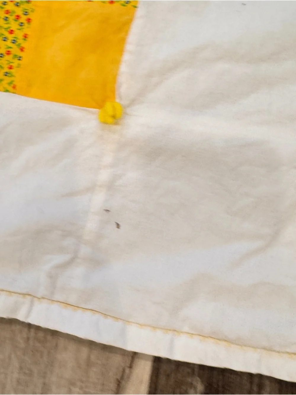 Vintage Handmade Patchwork Quilt White, Blue & Yellow Tattered Country
